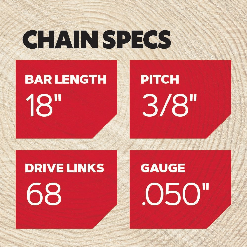 D68 68 Link Replacement Chainsaw Chain For 18-in, 0.05-in Gauge, 3/8-in Pitch D68