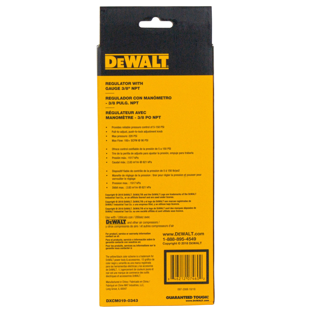 Dewalt 3/8 In. Npt Air Regulator with Pressure-Gauge DXCM019-0343