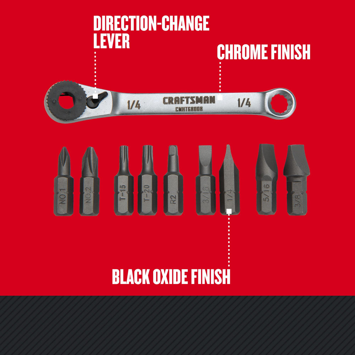 10-Piece Steel Handle Ratcheting Multi-bit Assorted Drive Screwdriver Set CMHT68008