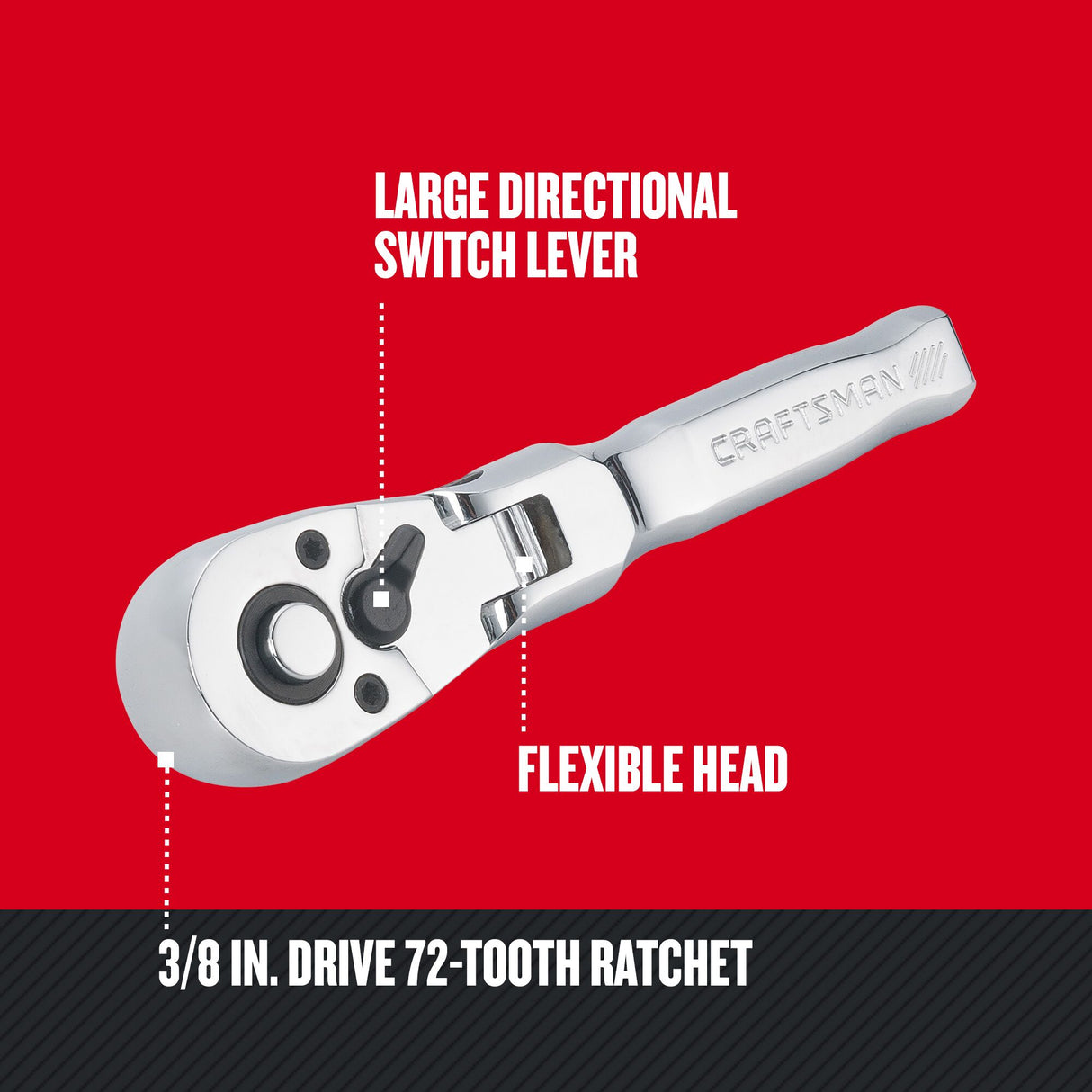 72-Tooth 3/8-in Drive Full Polish Handle Flexible Head Ratchet CMMT99425