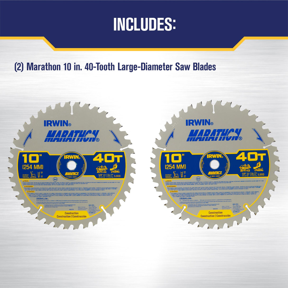 Marathon Large Diameter Saw Blades 10-in 40-Tooth Rough Finish Tungsten Carbide-tipped Steel Miter/Table Saw Blade Set (2-Pack) IRW-IWAS1040CMB