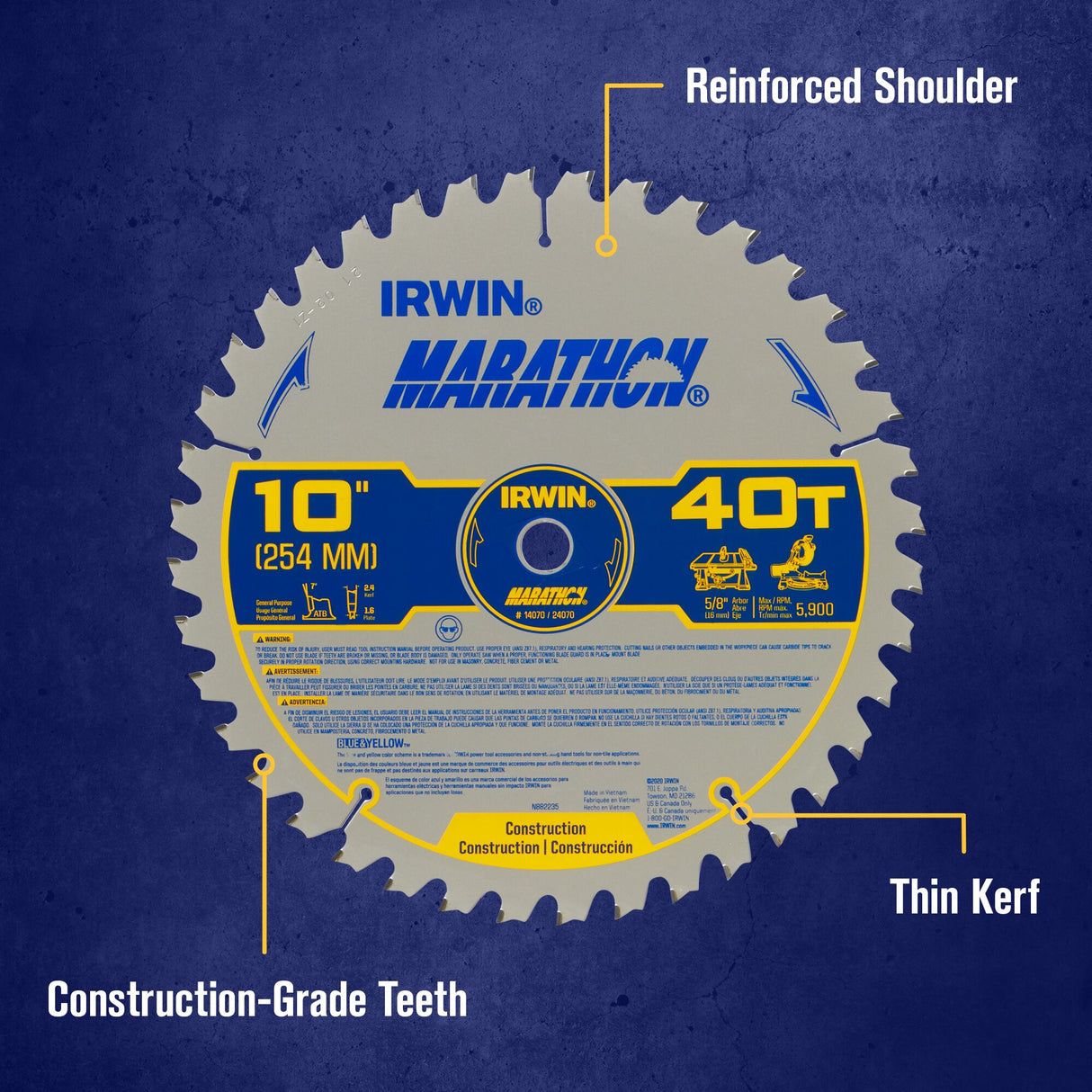 Marathon Large Diameter Saw Blades 10-in 40-Tooth Rough Finish Tungsten Carbide-tipped Steel Miter/Table Saw Blade Set (2-Pack) IRW-IWAS1040CMB