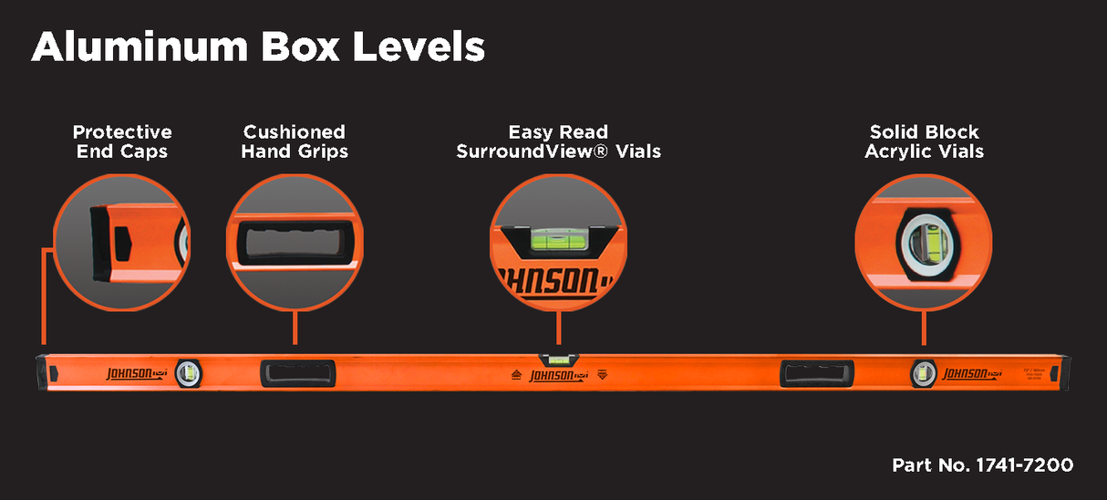 Aluminum 72-in 3 Vial Box Beam Level 1741-7200