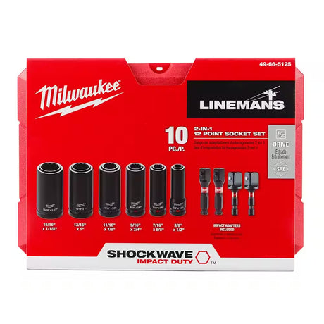 SHOCKWAVE Impact Duty Lineman'S 1/2 In. Drive 2-In-1 12-Point Socket Set (10-Piece)