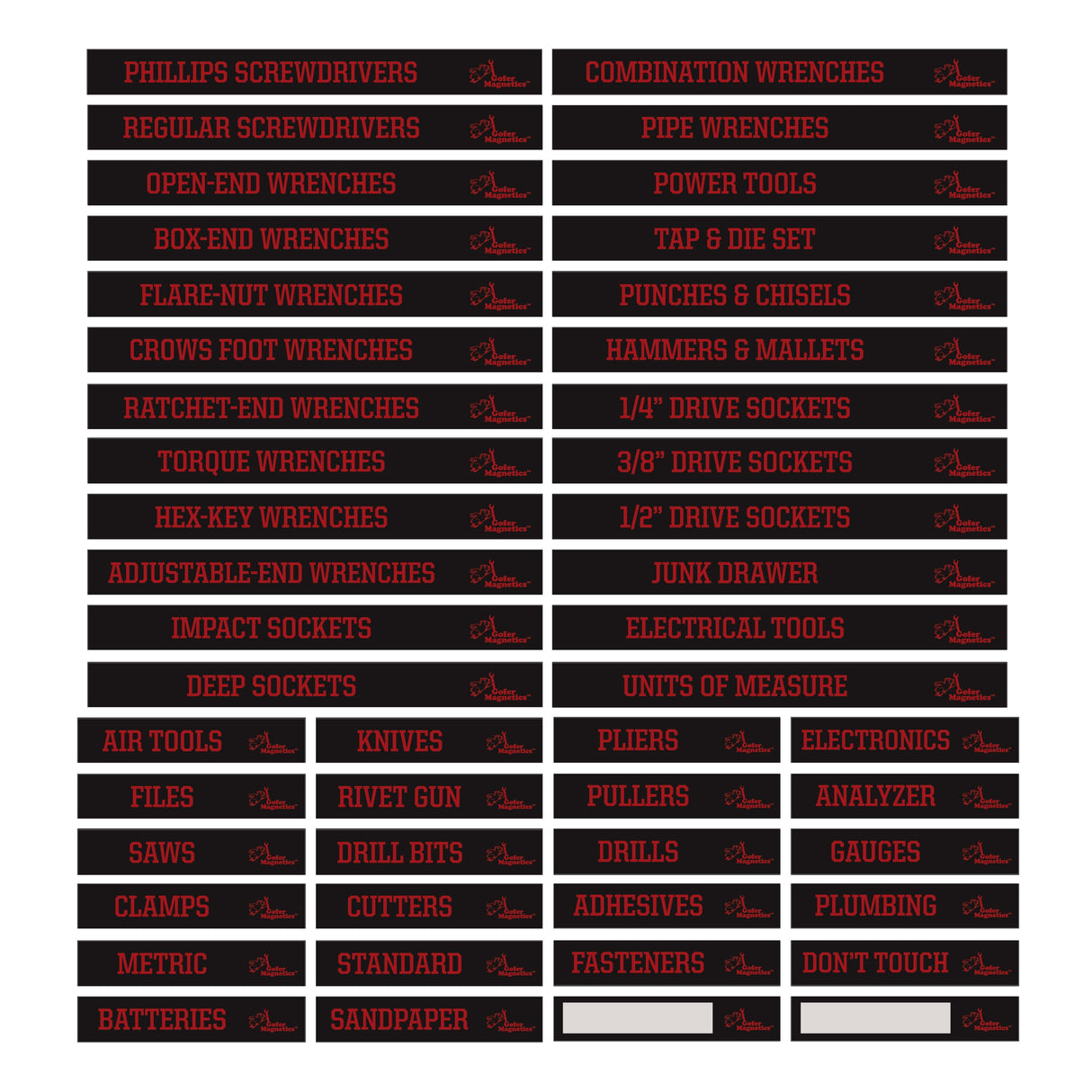 Set of 48 Plain Red on Black Magnetic Toolbox Labels Magnetic Accessory GMLB110