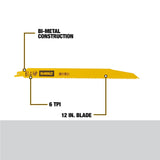 Bi-metal 12-in 6 Tpi Demolition Reciprocating Saw Blade DWAR106N25