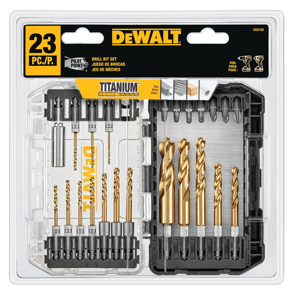 23-Piece Assorted x Titanium Nitride Coated Hss Jobber Length Twist Drill Bit Set DD5165