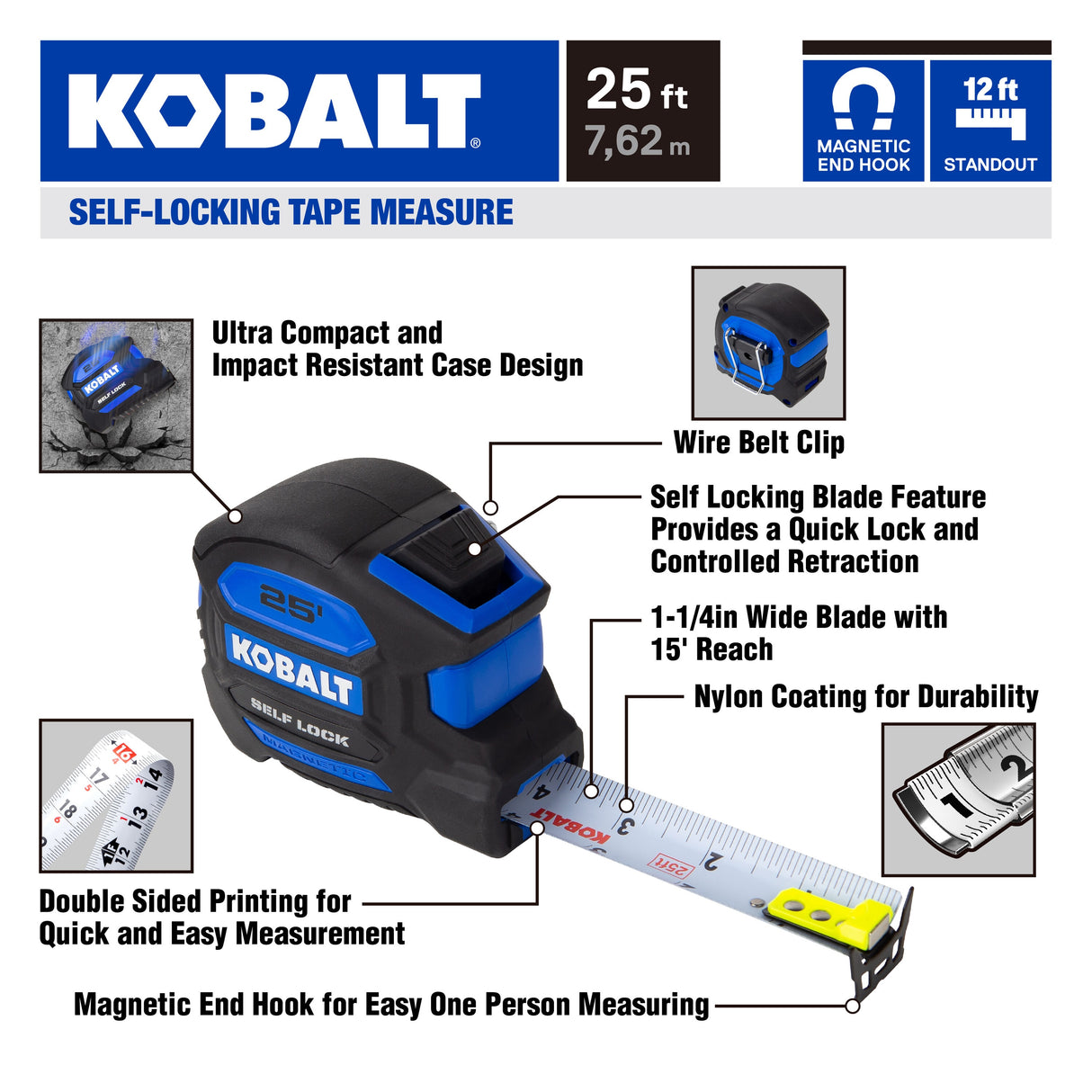 Compact 25-ft Magnetic Auto Lock Tape Measure KBSL97325