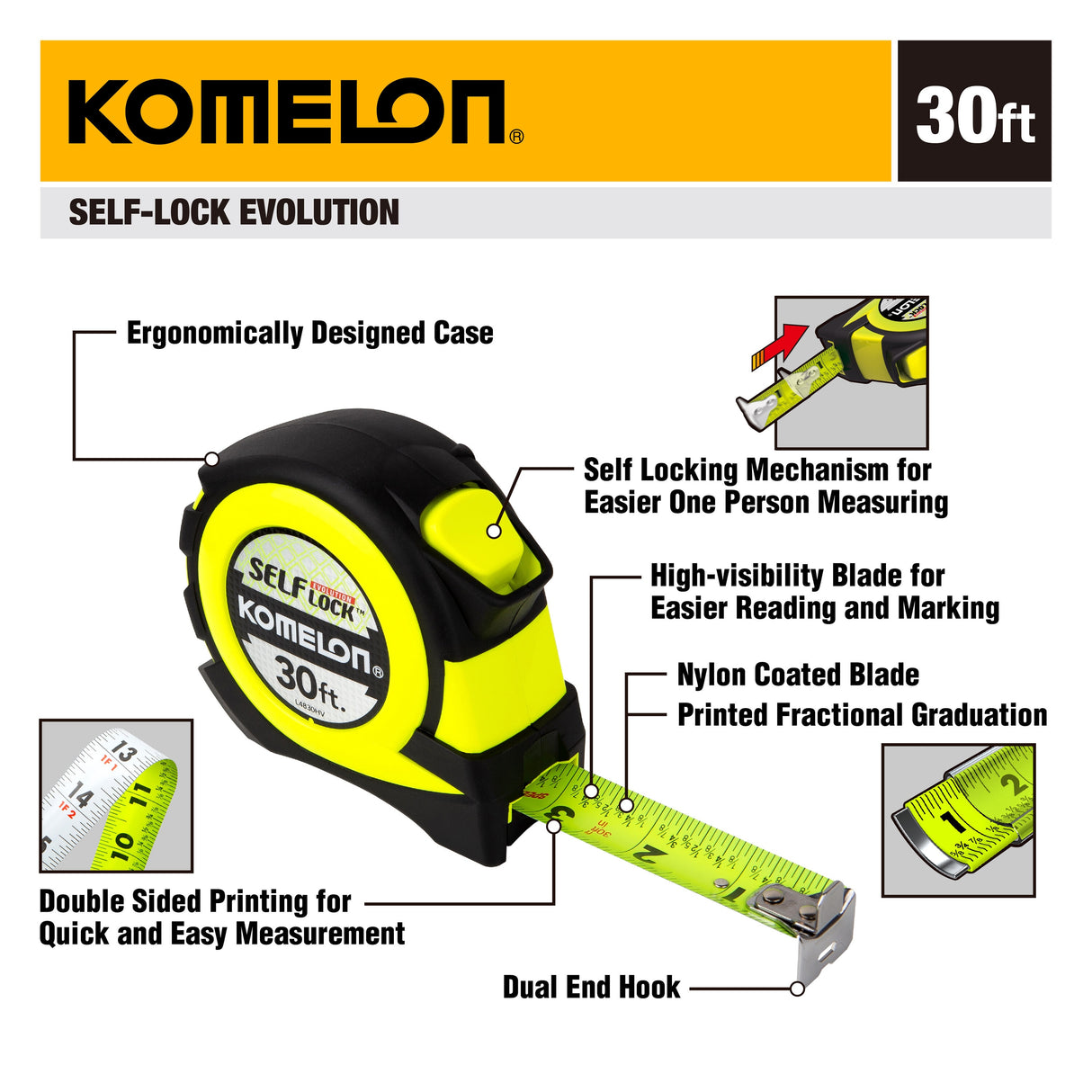 Self-Lock Evolution 30-ft Auto Lock Tape Measure L4830HV