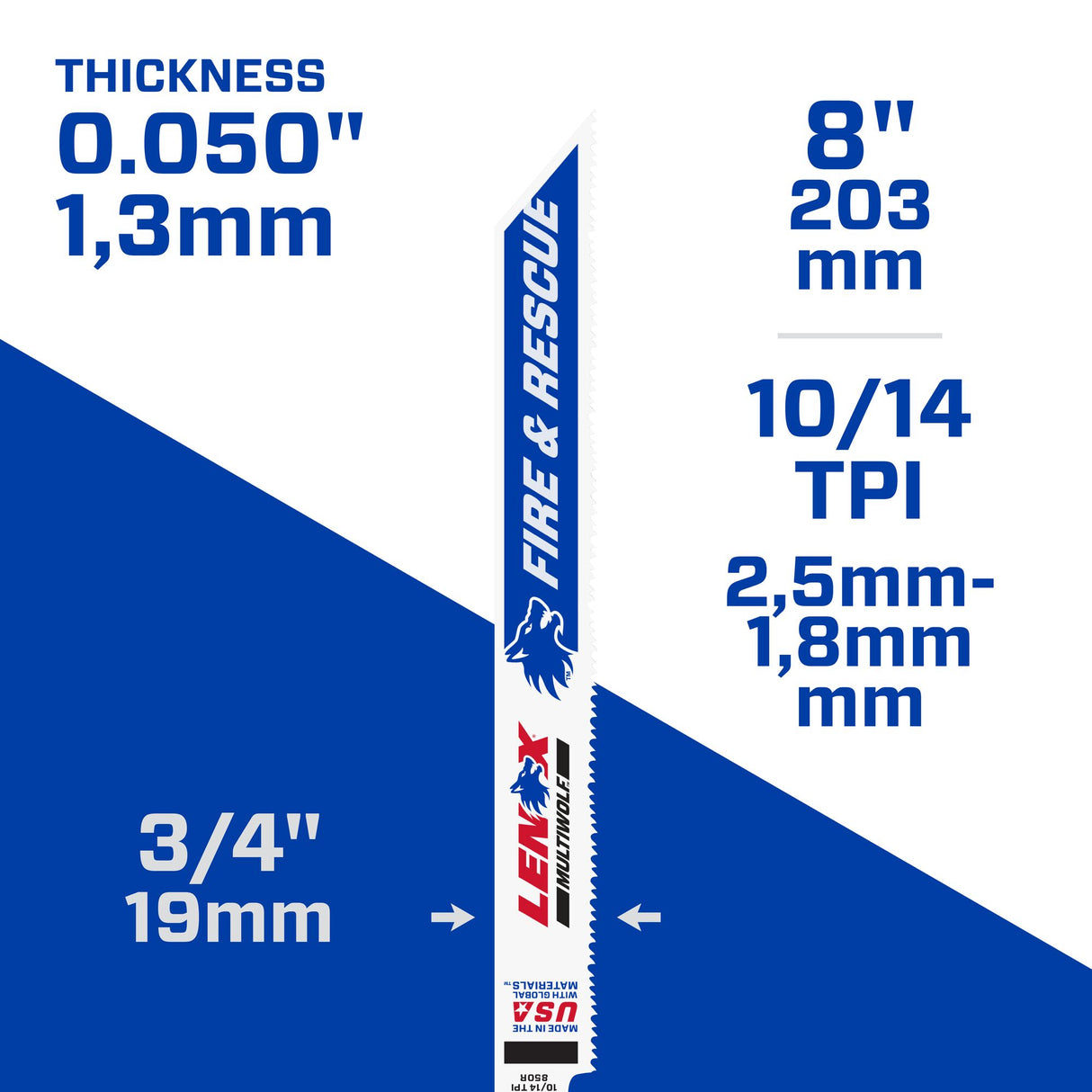 Power Blast Bi-metal 8-in 10/14 Tpi Wood/Metal Cutting Demolition Reciprocating Saw Blade (5-Pack) LEN-ES-20577