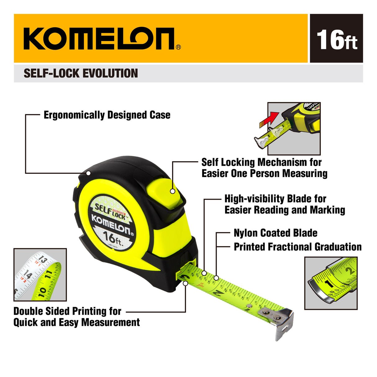 Self-Lock Evolution 16-ft Auto Lock Tape Measure L4816HV