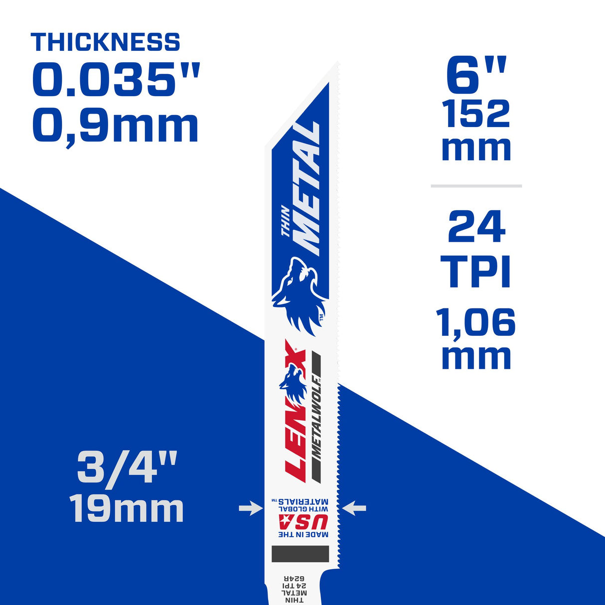 Bi-metal 6-in 24 Tpi Metal Cutting Reciprocating Saw Blade (5-Pack) LEN-ES20568624R