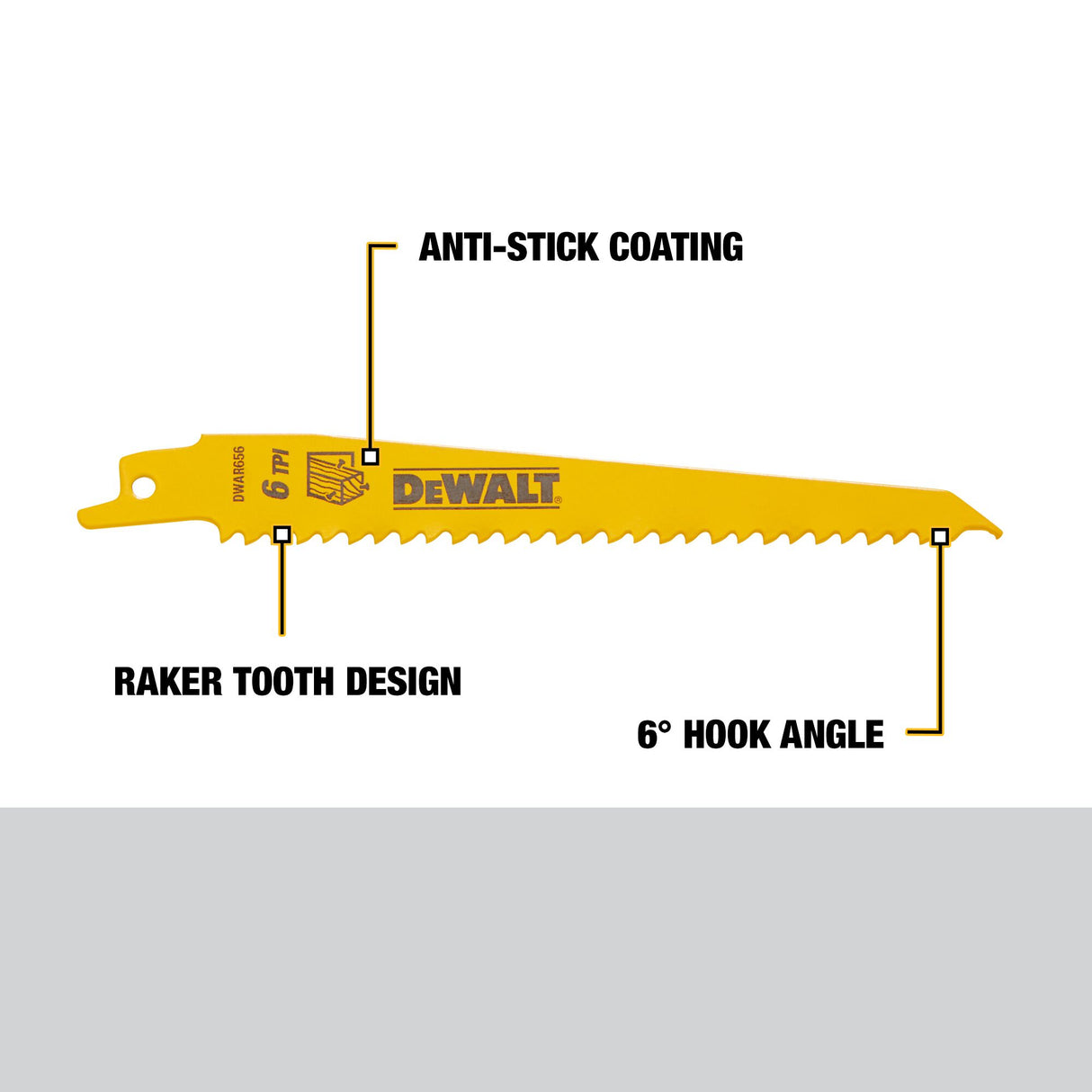 Bi-metal 6-in 6-TPI Wood Cutting Reciprocating Saw Blade DW4802N25