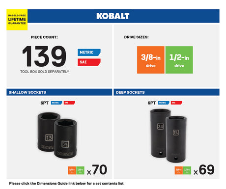 139-Piece Standard (SAE) and Metric 1/2-in;3/8-in Drive Set 6-point Impact Socket Set 81800