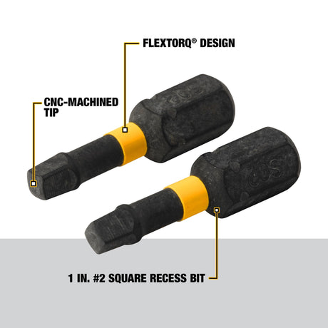 FlexTorq 1/4-in x 1-in Square/Robertson Impact Driver Bit (2-Piece) DWA1SQ2IR-Z