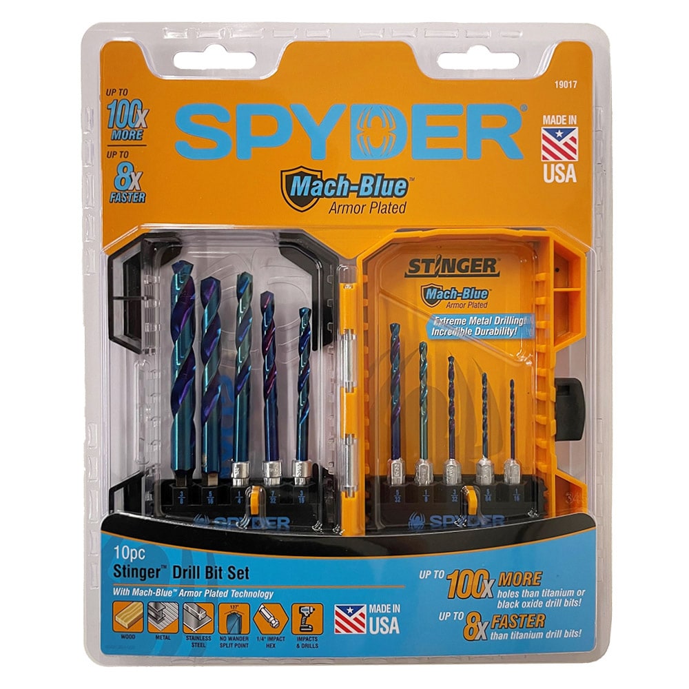 Stinger Mach-Blue 10-Piece Assorted x High-speed Steel Jobber Length Twist Drill Bit Set 19017