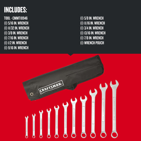 11-Piece Set 12-point (SAE) Standard Combination Wrench Includes Soft Case CMMT10946