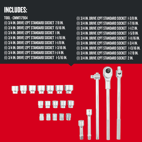 22-Piece Standard (SAE) and Metric Polished Chrome Mechanics Tool Set CMMT17904