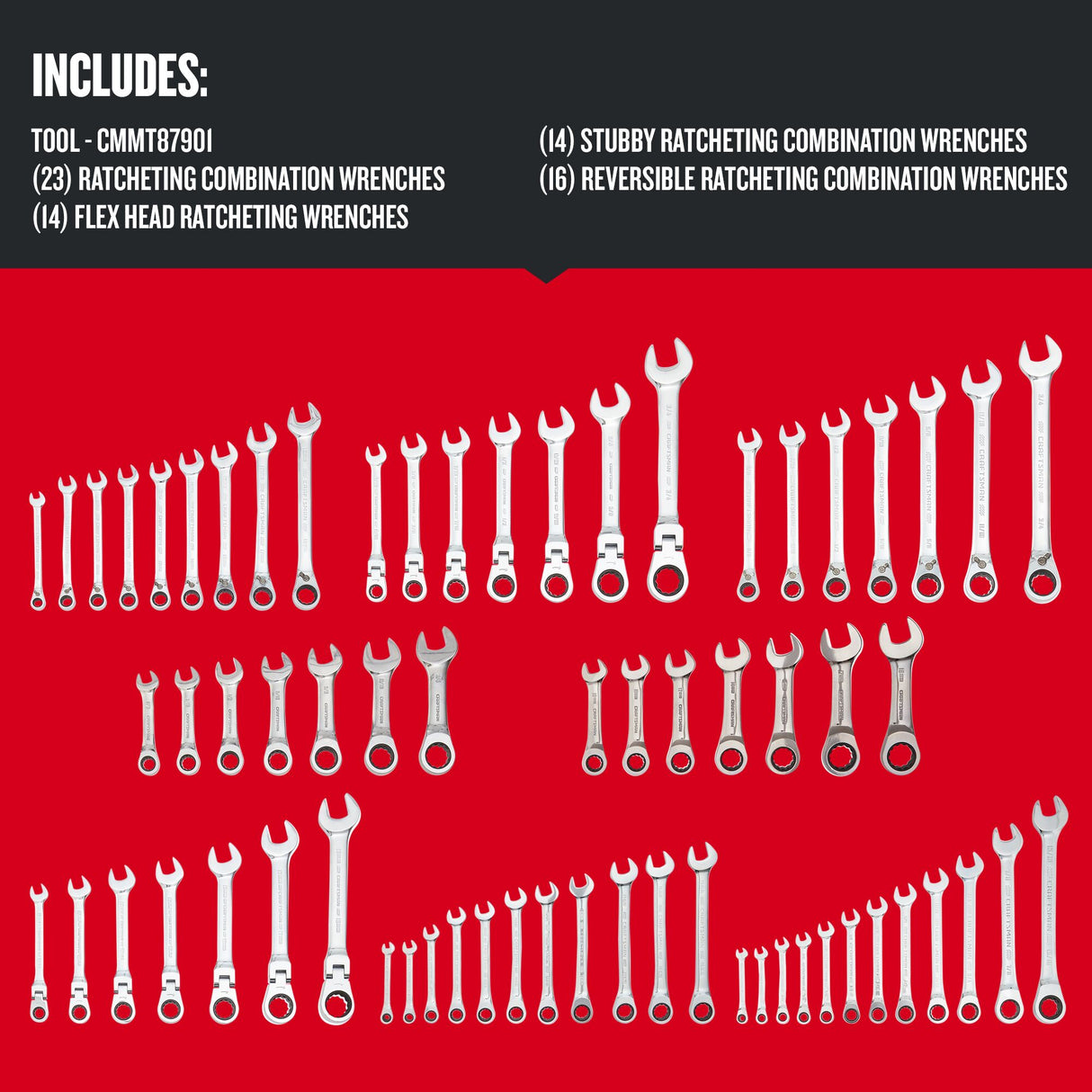 67-Piece Standard (SAE) and Metric Polished Chrome Mechanics Tool Set CMMT87901