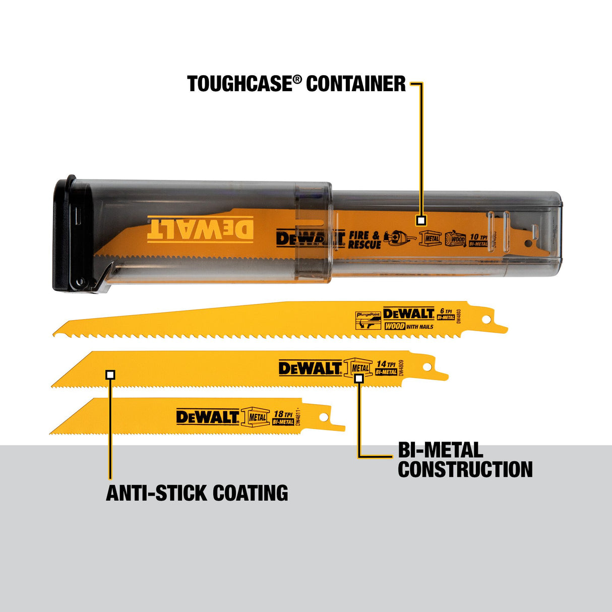 ToughCase Bi-metal Wood/Metal Cutting Demolition Reciprocating Saw Blade (16-Pack) DEW-DW4899C