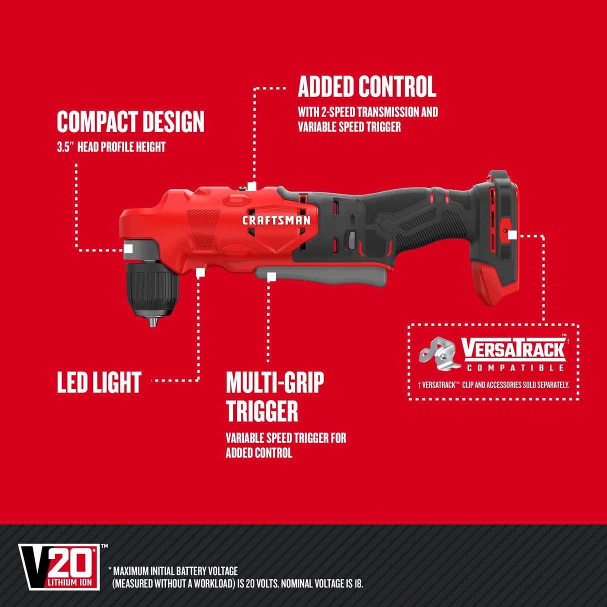 20V 3/8-in Right Angle Cordless Drill CMCD750B