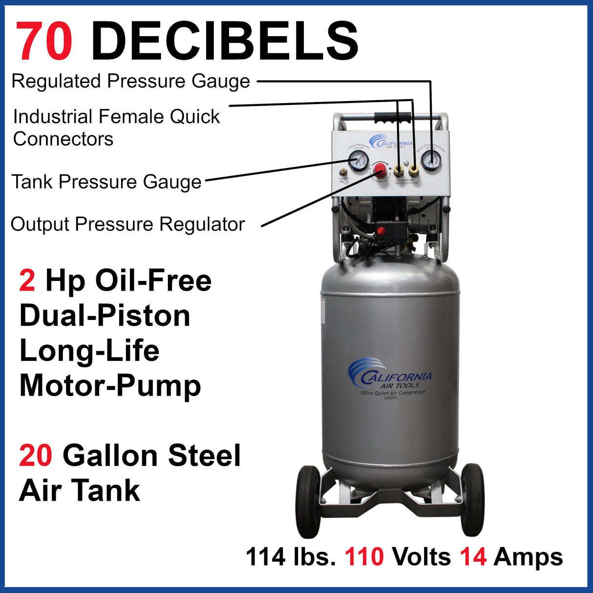 20-Gallon Portable Electric 125 PSI Vertical Quiet Air Compressor 20020