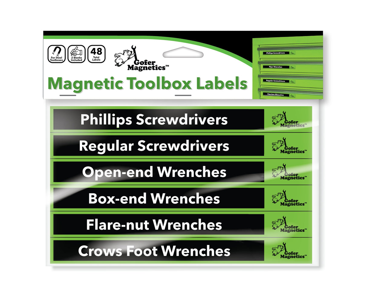 Set of 48 Bright Green and Black Magnetic Toolbox Labels Magnetic Accessory GMLB106