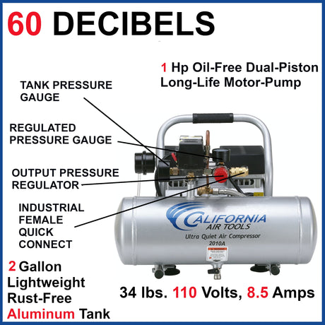 2-Gallon Electric 120 PSI Horizontal Quiet Air Compressor CAT-2010A