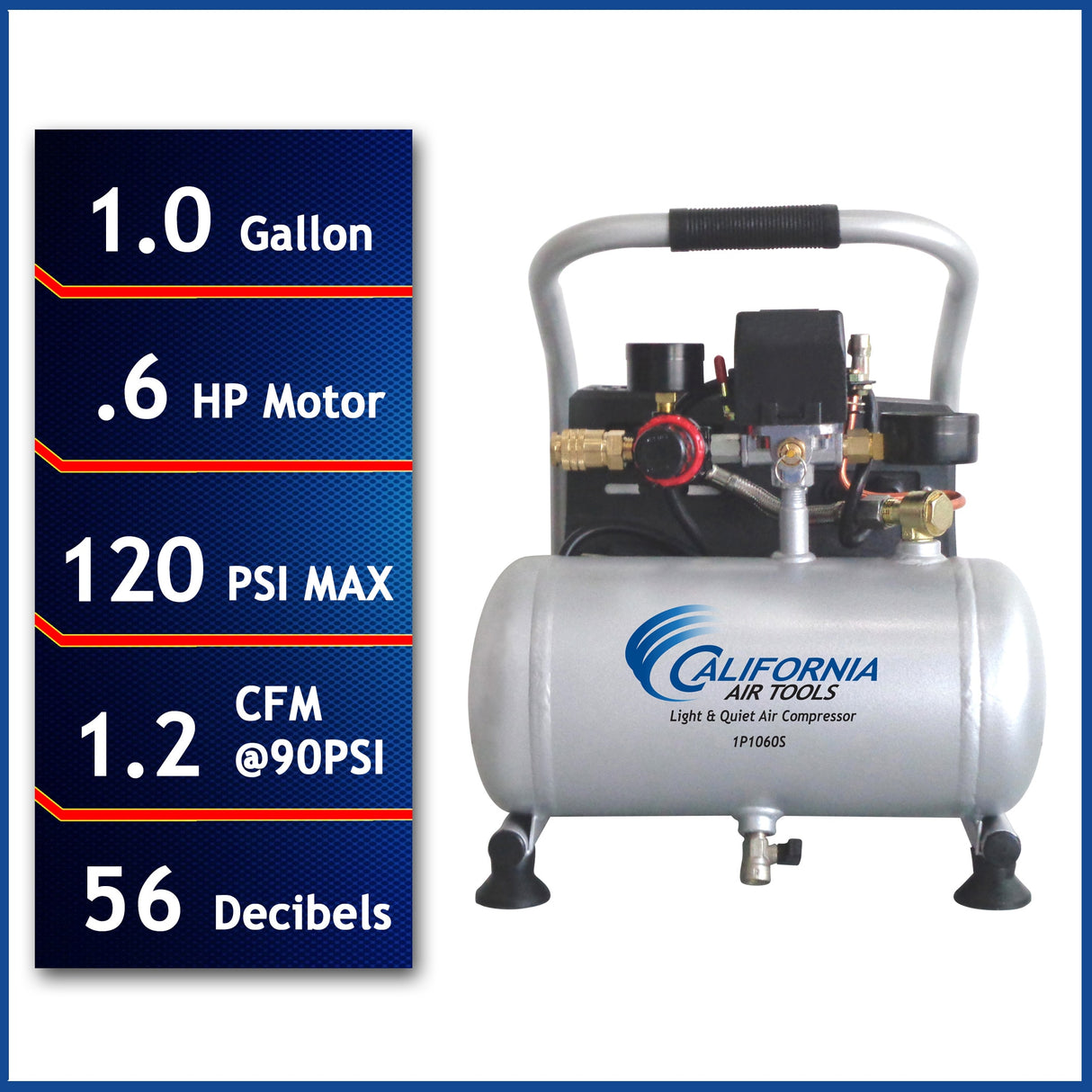 Light and Quiet 1-Gallon Portable Electric 120 PSI Horizontal Quiet Air Compressor CAT-1P1060S