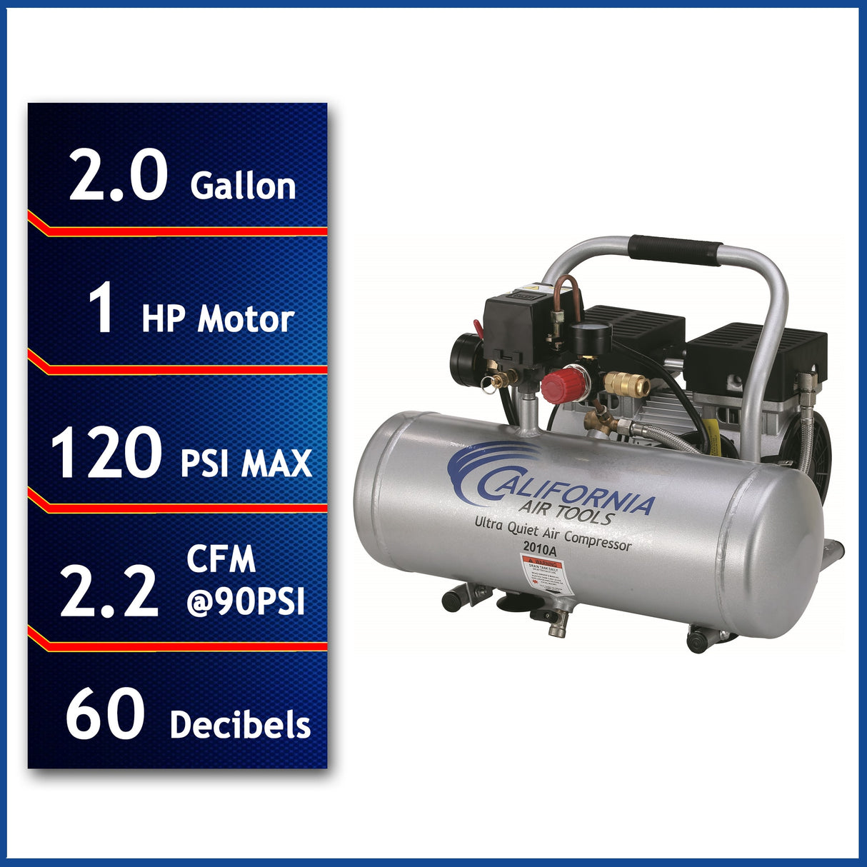 2-Gallon Electric 120 PSI Horizontal Quiet Air Compressor CAT-2010A