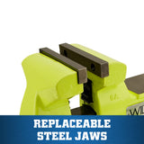 5-in Bench Vise, 5-1/4-in Jaw Opening, 3.075-in Throat Depth, Green Color, OSHA Compliant 63187