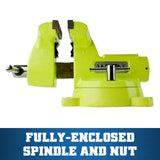 5-in Bench Vise, 5-1/4-in Jaw Opening, 3.075-in Throat Depth, Green Color, OSHA Compliant 63187