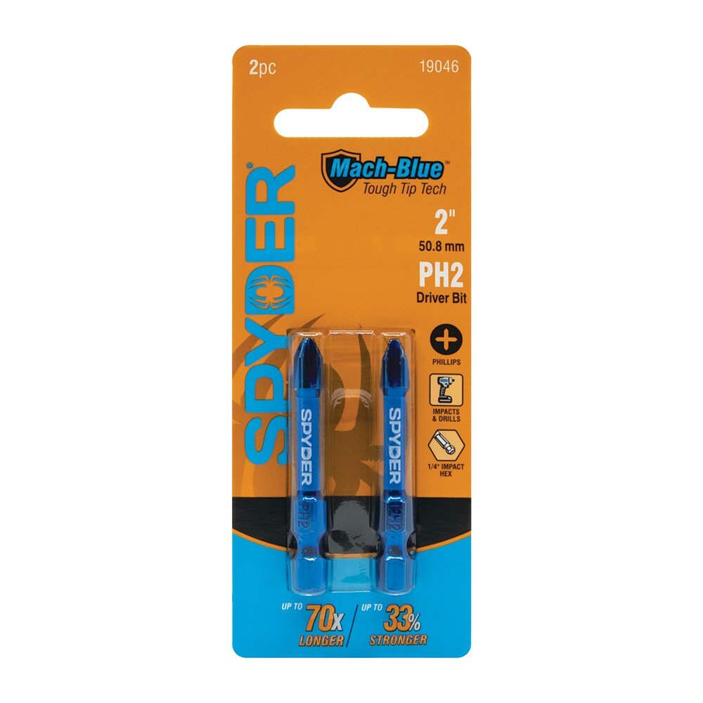 Mach-Blue PH2 1/4-in x 2-in Phillips Impact Driver Bit (2-Piece) 19046