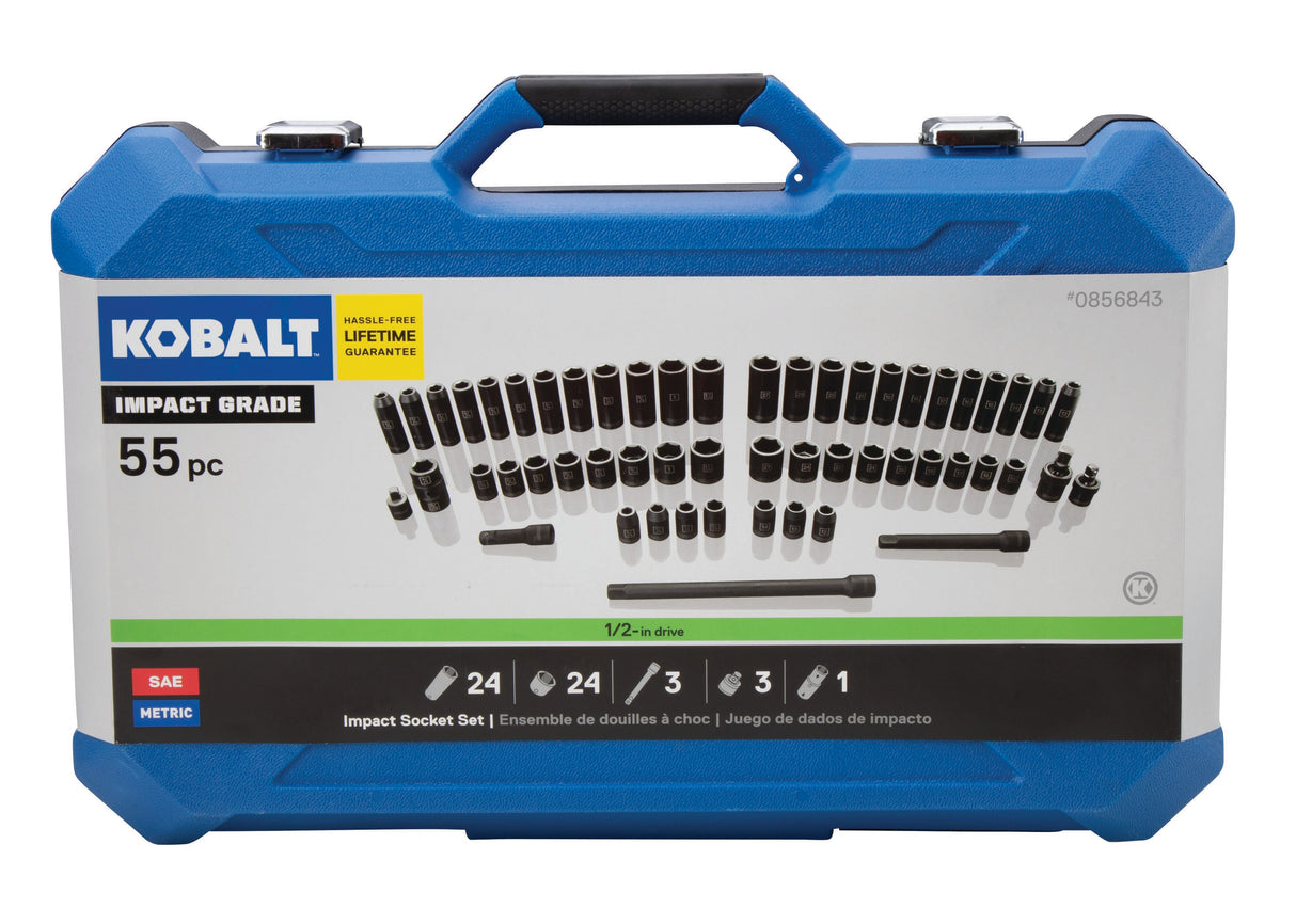 55-Piece Standard (SAE) and Metric 1/2-in Drive Set 6-point Impact Socket Set 80724