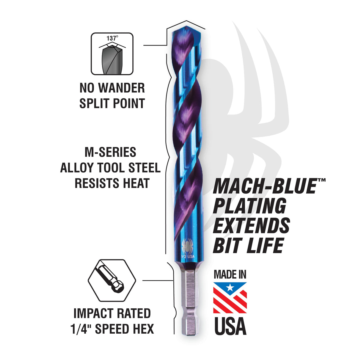 Stinger Mach-Blue 1/2-in x 5-in High-speed Steel Jobber Length Twist Drill Bit 19016