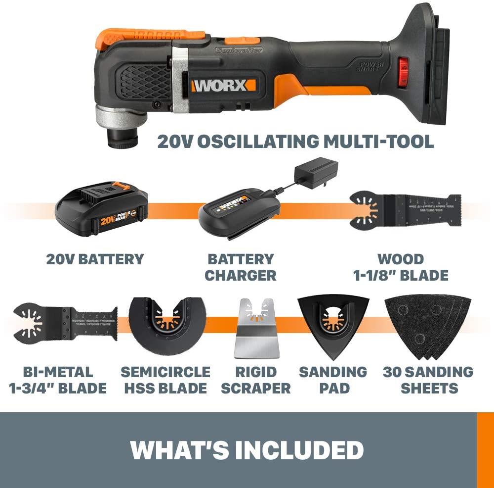 POWER SHARE 20-volt Max Cordless Variable 25-Piece Oscillating Multi-Tool Kit with Soft Case (1-Battery Included) WX696L