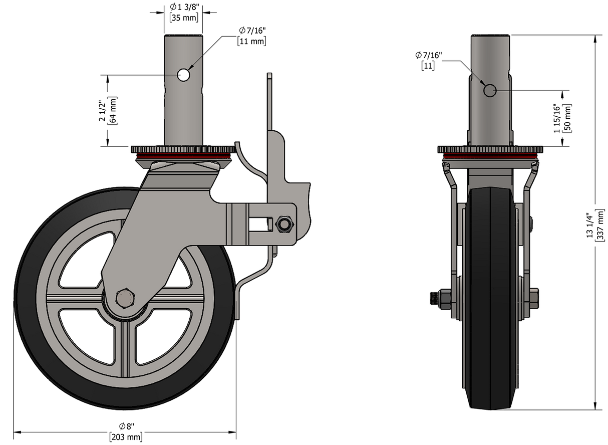 Steel 8-in Casters For Scaffolding CAS8B+BFL