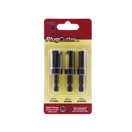 3-Piece Tapered Plug Cutter Set - 1/4-In, 3/8-In, and 1/2-In - Steel Construction - Quick Change Compatible 53400703