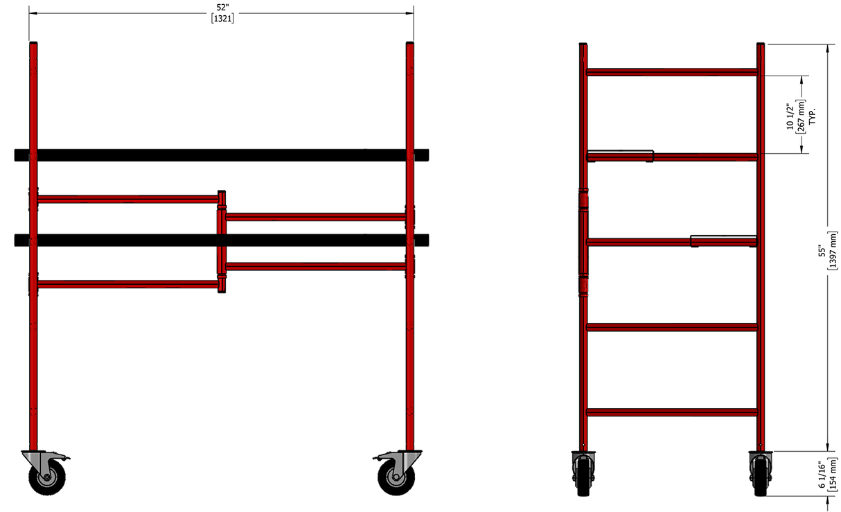 Steel 5.12-ft H x 3.65-ft L Adjustable Rolling Scaffold 900-lb MPMFS5+BFL