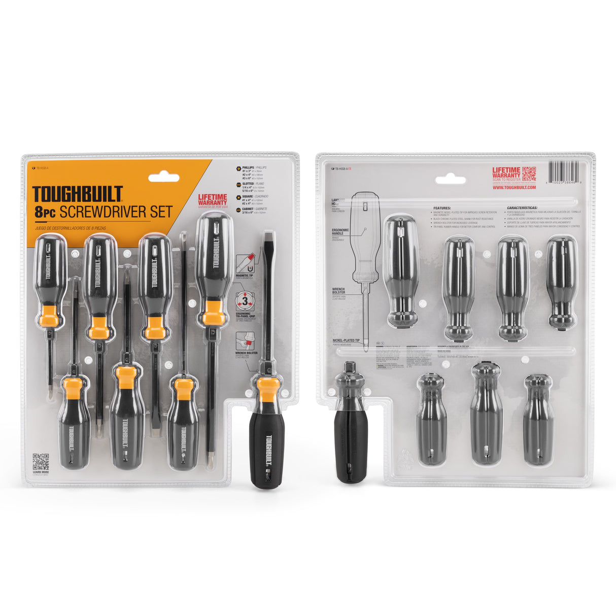 Standard Screwdriver Set 8-Piece Bi-material Handle Magnetic Assorted Drive Screwdriver Set TB-H5S8-A