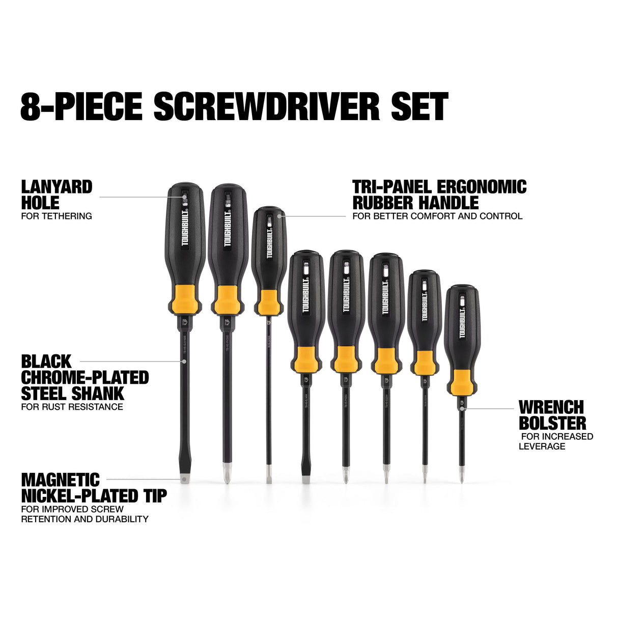 Standard Screwdriver Set 8-Piece Bi-material Handle Magnetic Assorted Drive Screwdriver Set TB-H5S8-A