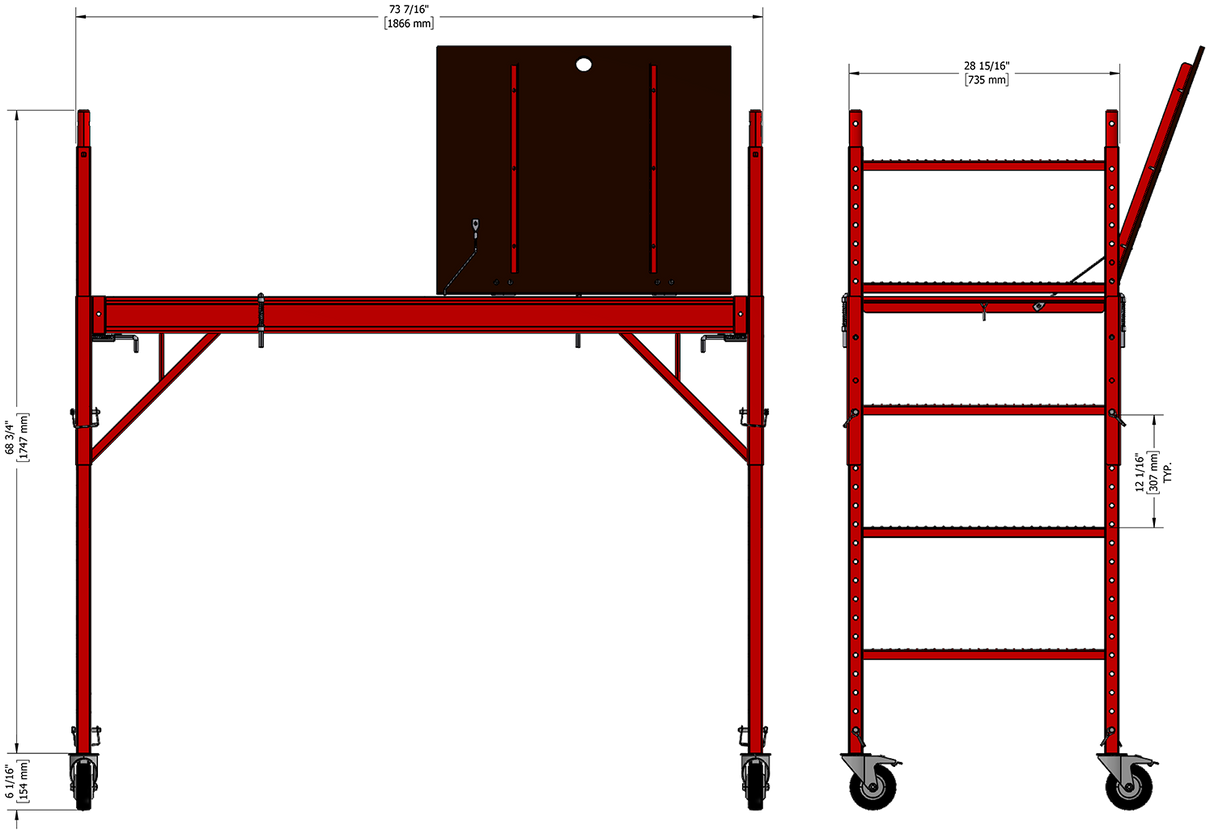 Steel 15.42-ft H x 6.1-ft L Multi-Purpose 2-Tier Baker Style Scaffold 1100-lb MPISUSD+BFL