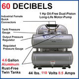 4.6-Gallon Electric 120 PSI Twin Stack Quiet Air Compressor 4610AC