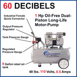 8-Gallon Portable Electric 120 PSI Horizontal Quiet Air Compressor 8010