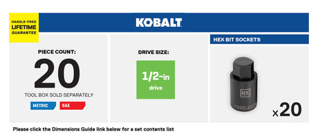 20-Piece 1/2-in Drive Set Hex Bit Driver Socket Set 81799