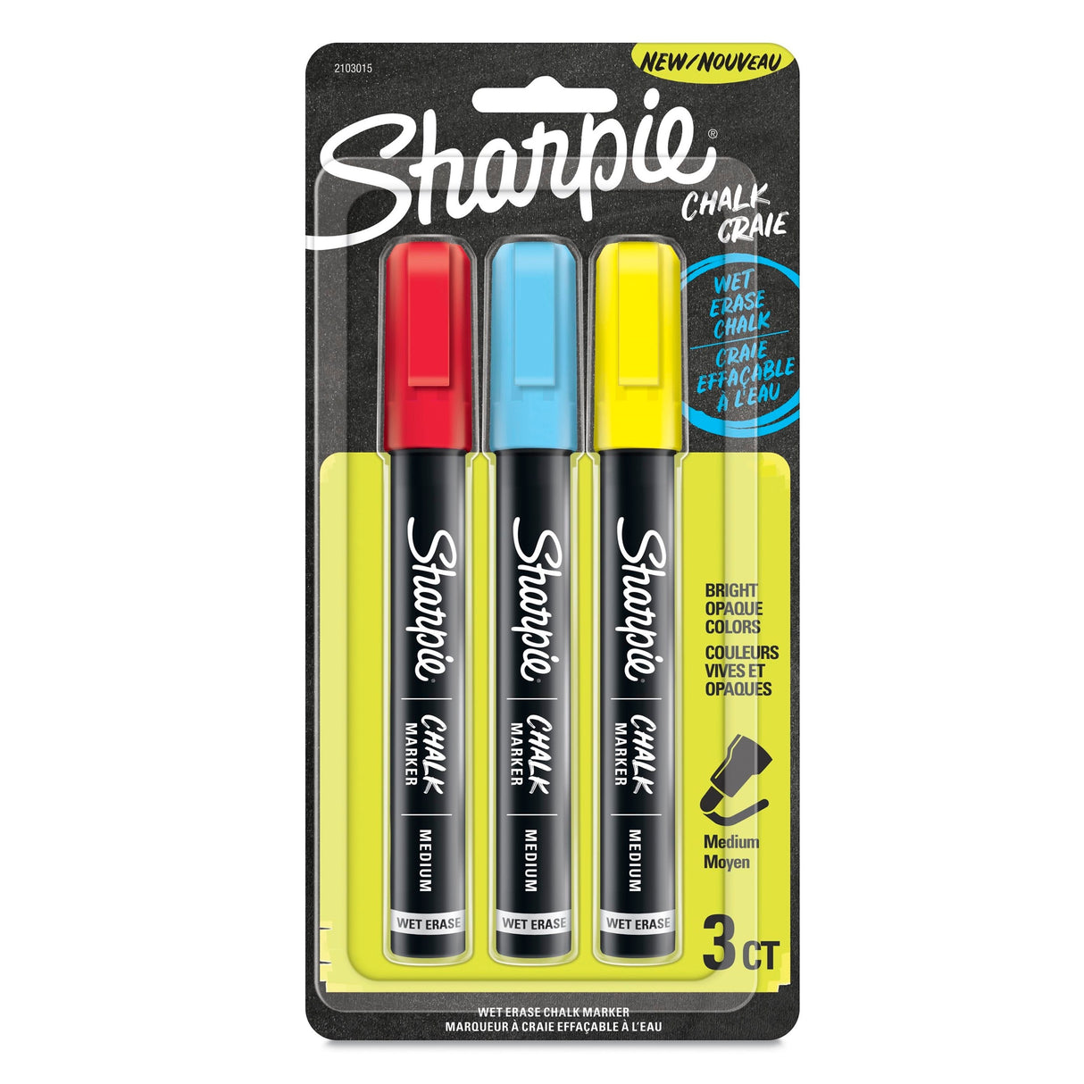 3-Pack Medium Tip Red, Yellow, and Blue Wet Erase Chalk Marker 2103015