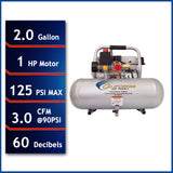 2-Gallon Portable Electric 125 PSI Horizontal Quiet Air Compressor 2010ALFC