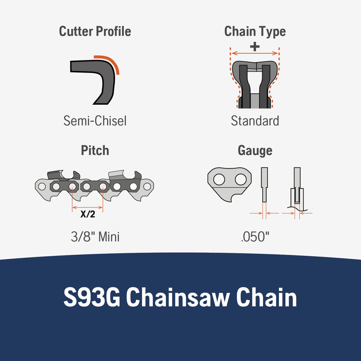 X-Cut S93G 62 Link Replacement Chainsaw Chain For 18-in, 0.05-in Gauge, 3/8-in Mini Pitch 597469562