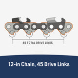 X-Cut S93G 45 Link Replacement Chainsaw Chain For 12-in, 0.05-in Gauge, 3/8-in Mini Pitch 597469545