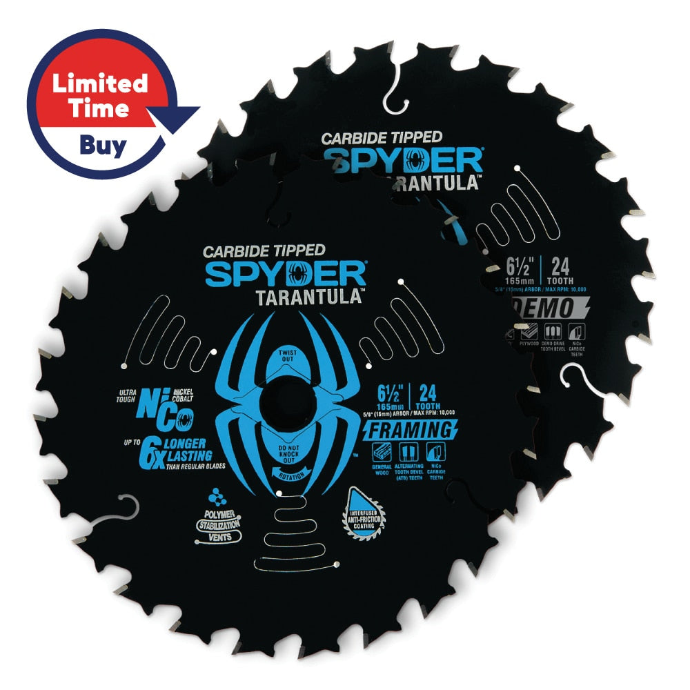 Framing and Demolition 6-1/2-in 24-Tooth Rough Finish Tungsten Carbide-tipped Steel Circular Saw Blade Set (2-Pack) SPY-13061